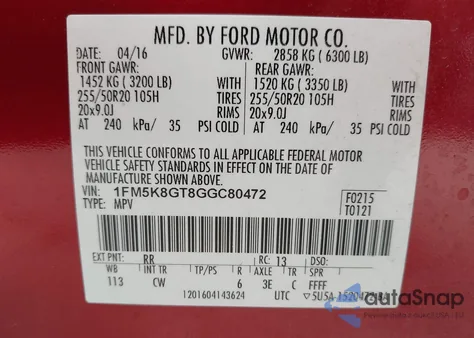 2016 Ford Explorer Sport z USA, uszkodzony, nr VIN 1FM5K8GT8GGC80472